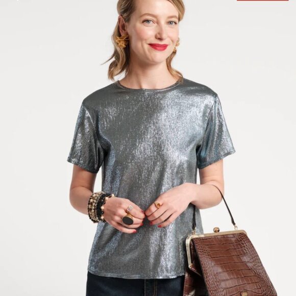 Frances Valentine Empire State Silver Metallic Tee Large NWT - Picture 2 of 5